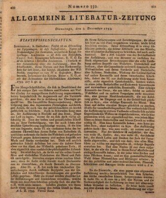 Allgemeine Literatur-Zeitung (Literarisches Zentralblatt für Deutschland) Dienstag 3. Dezember 1793