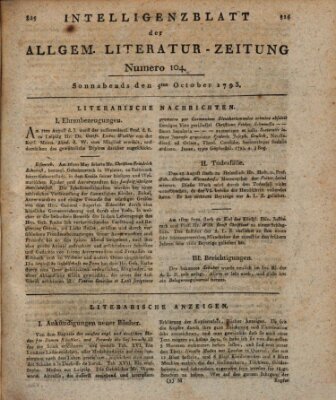 Allgemeine Literatur-Zeitung (Literarisches Zentralblatt für Deutschland) Samstag 5. Oktober 1793