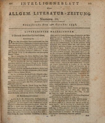 Allgemeine Literatur-Zeitung (Literarisches Zentralblatt für Deutschland) Samstag 19. Oktober 1793