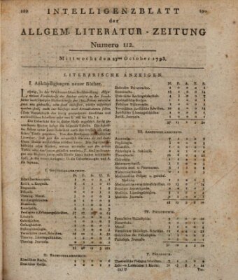 Allgemeine Literatur-Zeitung (Literarisches Zentralblatt für Deutschland) Mittwoch 23. Oktober 1793