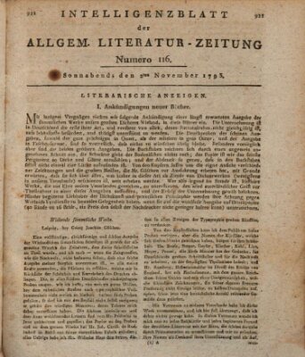 Allgemeine Literatur-Zeitung (Literarisches Zentralblatt für Deutschland) Samstag 2. November 1793