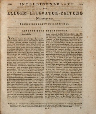 Allgemeine Literatur-Zeitung (Literarisches Zentralblatt für Deutschland) Samstag 7. Dezember 1793