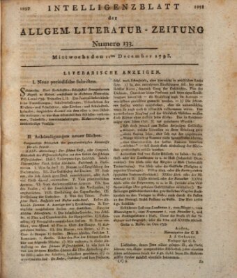 Allgemeine Literatur-Zeitung (Literarisches Zentralblatt für Deutschland) Mittwoch 11. Dezember 1793