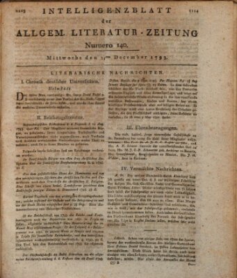 Allgemeine Literatur-Zeitung (Literarisches Zentralblatt für Deutschland) Mittwoch 25. Dezember 1793