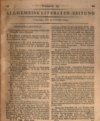 Allgemeine Literatur-Zeitung (Literarisches Zentralblatt für Deutschland) Freitag 15. Februar 1799