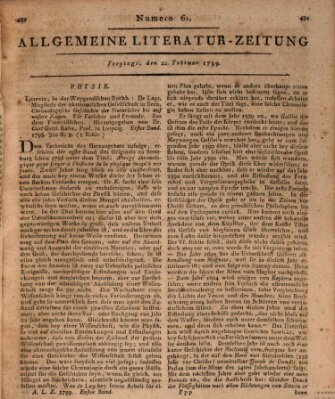 Allgemeine Literatur-Zeitung (Literarisches Zentralblatt für Deutschland) Freitag 22. Februar 1799