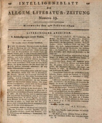 Allgemeine Literatur-Zeitung (Literarisches Zentralblatt für Deutschland) Mittwoch 20. Februar 1799