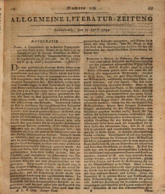 Allgemeine Literatur-Zeitung (Literarisches Zentralblatt für Deutschland) Samstag 13. April 1799