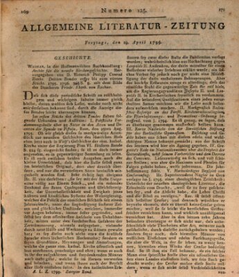 Allgemeine Literatur-Zeitung (Literarisches Zentralblatt für Deutschland) Freitag 19. April 1799