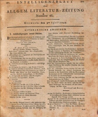 Allgemeine Literatur-Zeitung (Literarisches Zentralblatt für Deutschland) Mittwoch 3. April 1799