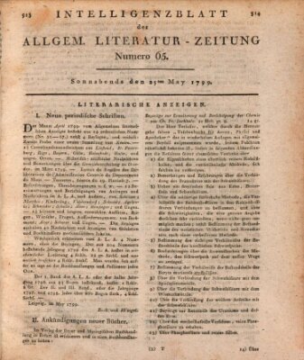 Allgemeine Literatur-Zeitung (Literarisches Zentralblatt für Deutschland) Samstag 25. Mai 1799