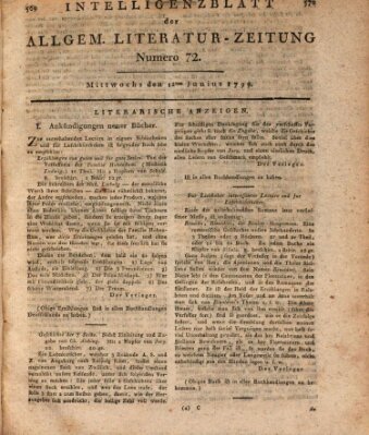 Allgemeine Literatur-Zeitung (Literarisches Zentralblatt für Deutschland) Mittwoch 12. Juni 1799