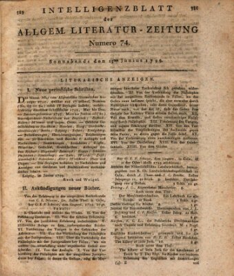 Allgemeine Literatur-Zeitung (Literarisches Zentralblatt für Deutschland) Samstag 15. Juni 1799