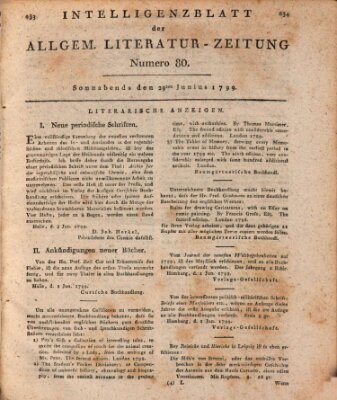 Allgemeine Literatur-Zeitung (Literarisches Zentralblatt für Deutschland) Samstag 29. Juni 1799