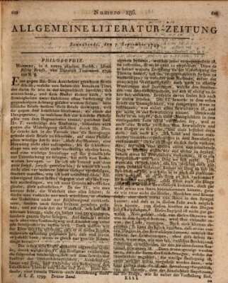 Allgemeine Literatur-Zeitung (Literarisches Zentralblatt für Deutschland) Samstag 7. September 1799