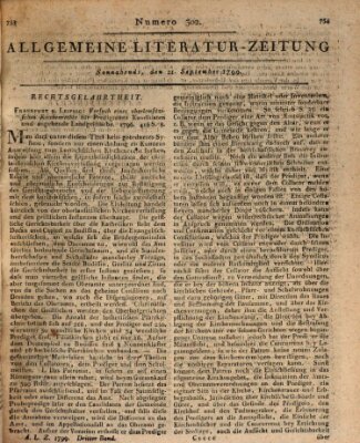 Allgemeine Literatur-Zeitung (Literarisches Zentralblatt für Deutschland) Samstag 21. September 1799