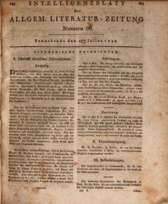 Allgemeine Literatur-Zeitung (Literarisches Zentralblatt für Deutschland) Samstag 13. Juli 1799