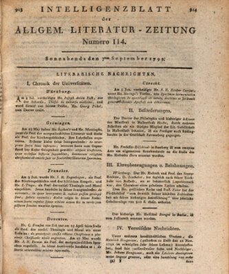 Allgemeine Literatur-Zeitung (Literarisches Zentralblatt für Deutschland) Samstag 7. September 1799