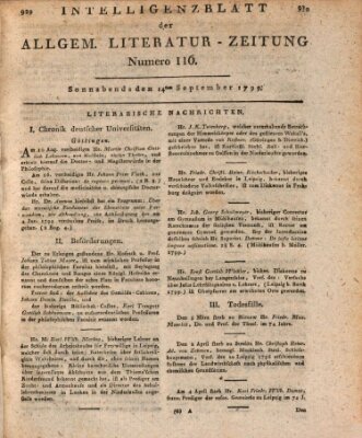 Allgemeine Literatur-Zeitung (Literarisches Zentralblatt für Deutschland) Samstag 14. September 1799