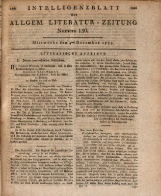 Allgemeine Literatur-Zeitung (Literarisches Zentralblatt für Deutschland) Mittwoch 4. Dezember 1799