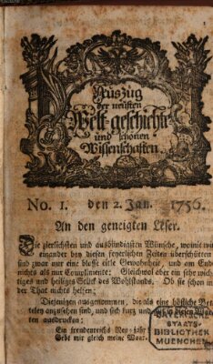 Auszug der neuesten Weltgeschichte und schönen Wissenschaften (Erlanger Real-Zeitung) Freitag 2. Januar 1756