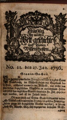 Auszug der neuesten Weltgeschichte und schönen Wissenschaften (Erlanger Real-Zeitung) Dienstag 27. Januar 1756