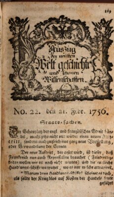 Auszug der neuesten Weltgeschichte und schönen Wissenschaften (Erlanger Real-Zeitung) Samstag 21. Februar 1756