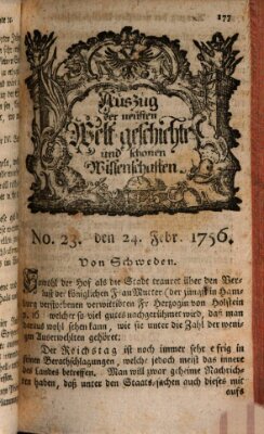 Auszug der neuesten Weltgeschichte und schönen Wissenschaften (Erlanger Real-Zeitung) Dienstag 24. Februar 1756