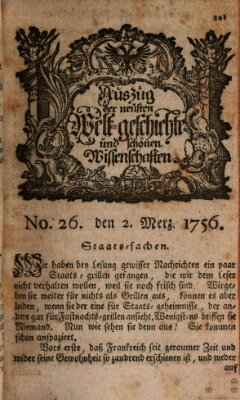 Auszug der neuesten Weltgeschichte und schönen Wissenschaften (Erlanger Real-Zeitung) Dienstag 2. März 1756