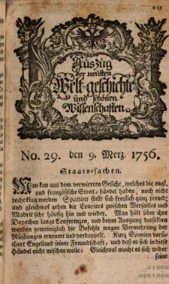 Auszug der neuesten Weltgeschichte und schönen Wissenschaften (Erlanger Real-Zeitung) Dienstag 9. März 1756