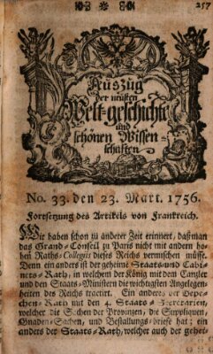 Auszug der neuesten Weltgeschichte und schönen Wissenschaften (Erlanger Real-Zeitung) Dienstag 23. März 1756