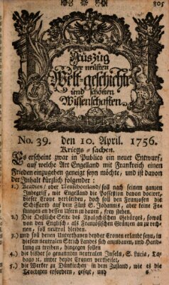 Auszug der neuesten Weltgeschichte und schönen Wissenschaften (Erlanger Real-Zeitung) Samstag 10. April 1756