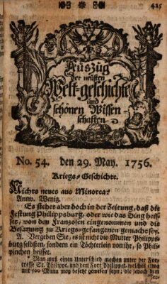 Auszug der neuesten Weltgeschichte und schönen Wissenschaften (Erlanger Real-Zeitung) Samstag 29. Mai 1756