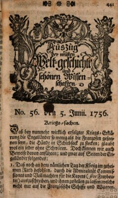 Auszug der neuesten Weltgeschichte und schönen Wissenschaften (Erlanger Real-Zeitung) Samstag 5. Juni 1756