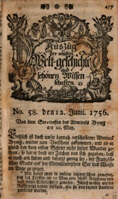 Auszug der neuesten Weltgeschichte und schönen Wissenschaften (Erlanger Real-Zeitung) Samstag 12. Juni 1756