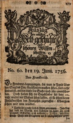 Auszug der neuesten Weltgeschichte und schönen Wissenschaften (Erlanger Real-Zeitung) Samstag 19. Juni 1756