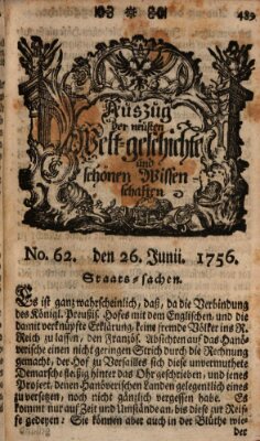 Auszug der neuesten Weltgeschichte und schönen Wissenschaften (Erlanger Real-Zeitung) Samstag 26. Juni 1756