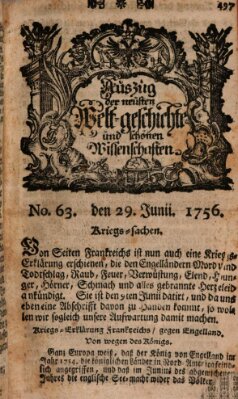 Auszug der neuesten Weltgeschichte und schönen Wissenschaften (Erlanger Real-Zeitung) Dienstag 29. Juni 1756