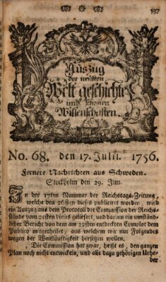 Auszug der neuesten Weltgeschichte und schönen Wissenschaften (Erlanger Real-Zeitung) Samstag 17. Juli 1756