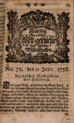 Auszug der neuesten Weltgeschichte und schönen Wissenschaften (Erlanger Real-Zeitung) Samstag 31. Juli 1756