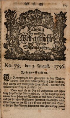 Auszug der neuesten Weltgeschichte und schönen Wissenschaften (Erlanger Real-Zeitung) Dienstag 3. August 1756