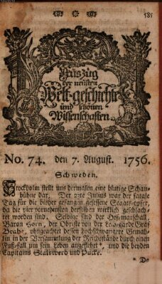 Auszug der neuesten Weltgeschichte und schönen Wissenschaften (Erlanger Real-Zeitung) Samstag 7. August 1756