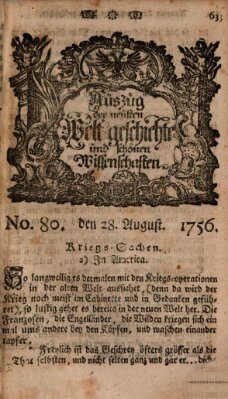 Auszug der neuesten Weltgeschichte und schönen Wissenschaften (Erlanger Real-Zeitung) Samstag 28. August 1756