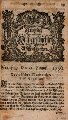 Auszug der neuesten Weltgeschichte und schönen Wissenschaften (Erlanger Real-Zeitung) Dienstag 31. August 1756