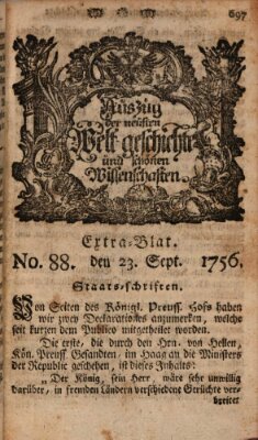 Auszug der neuesten Weltgeschichte und schönen Wissenschaften (Erlanger Real-Zeitung) Donnerstag 23. September 1756