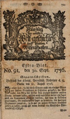 Auszug der neuesten Weltgeschichte und schönen Wissenschaften (Erlanger Real-Zeitung) Donnerstag 30. September 1756