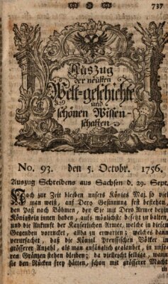 Auszug der neuesten Weltgeschichte und schönen Wissenschaften (Erlanger Real-Zeitung) Dienstag 5. Oktober 1756