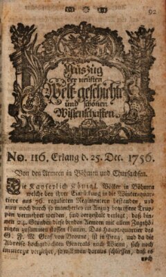 Auszug der neuesten Weltgeschichte und schönen Wissenschaften (Erlanger Real-Zeitung) Samstag 25. Dezember 1756