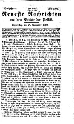 Neueste Nachrichten aus dem Gebiete der Politik (Münchner neueste Nachrichten) Donnerstag 27. September 1860