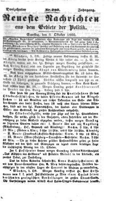 Neueste Nachrichten aus dem Gebiete der Politik (Münchner neueste Nachrichten) Samstag 6. Oktober 1860